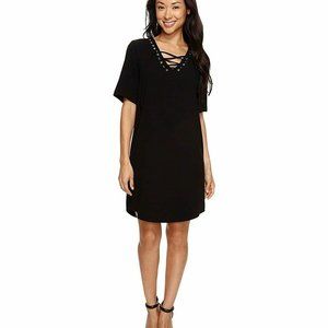 Karen Kane Wild Flower Black Lace Up Dress Black NWT $139